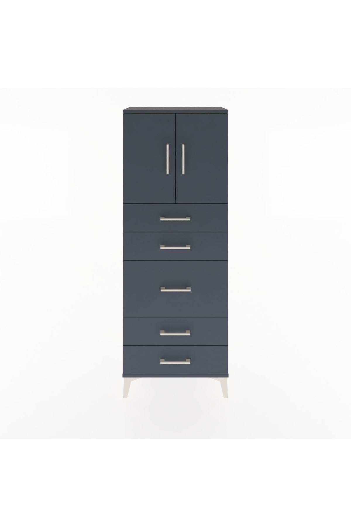 Arges Dolap 2 Raflı 5 Çekmeceli 2 Kapaklı 60x30x163 Antrasit-Antrasit