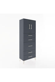 Arges Dolap 2 Raflı 5 Çekmeceli 2 Kapaklı 60x30x163 Antrasit-Antrasit