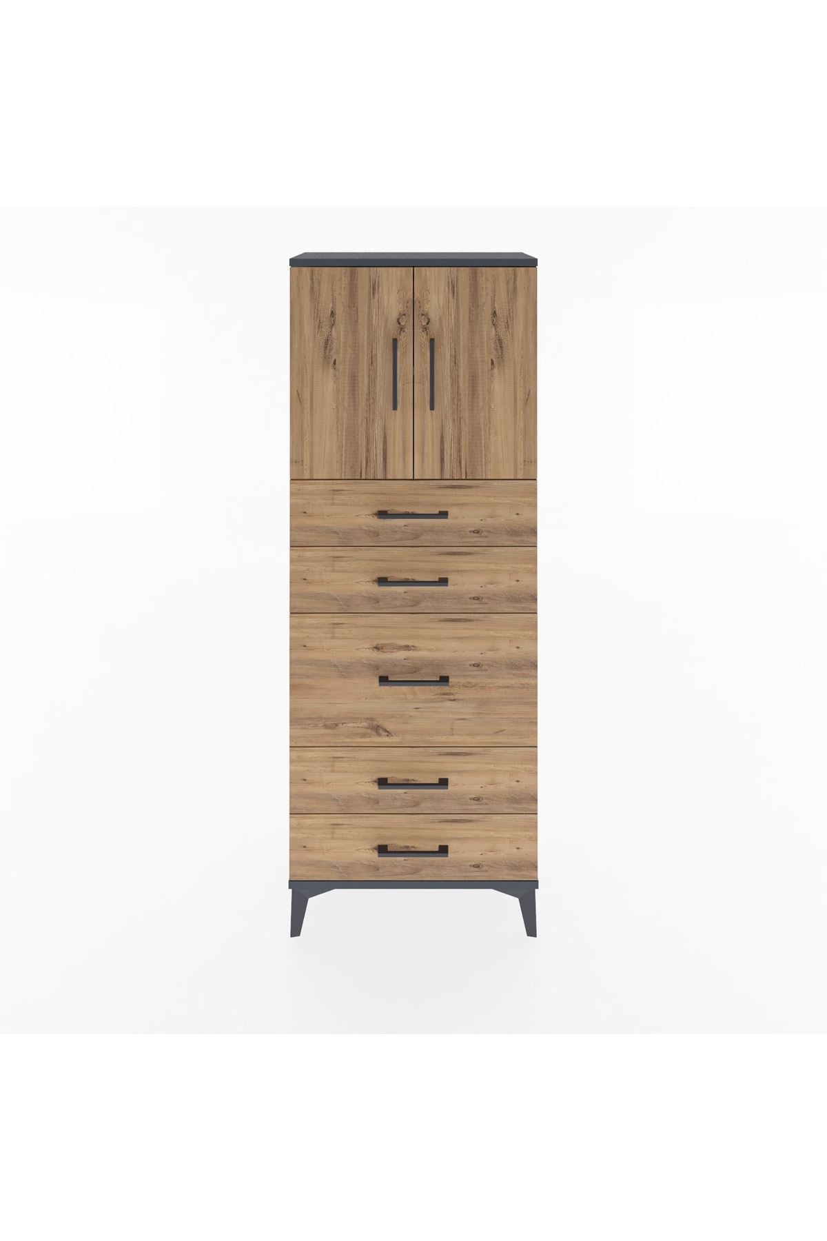 Arges Dolap 2 Raflı 5 Çekmeceli 2 Kapaklı 60x30x163 Antrasit-Çam