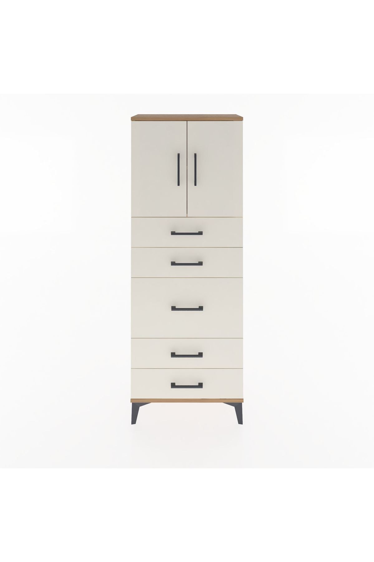 Arges Dolap 2 Raflı 5 Çekmeceli 2 Kapaklı 60x30x163 Çam-Aytaşı