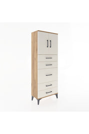 Arges Dolap 2 Raflı 5 Çekmeceli 2 Kapaklı 60x30x163 Çam-Aytaşı