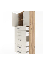 Arges Dolap 2 Raflı 5 Çekmeceli 2 Kapaklı 60x30x163 Çam-Aytaşı