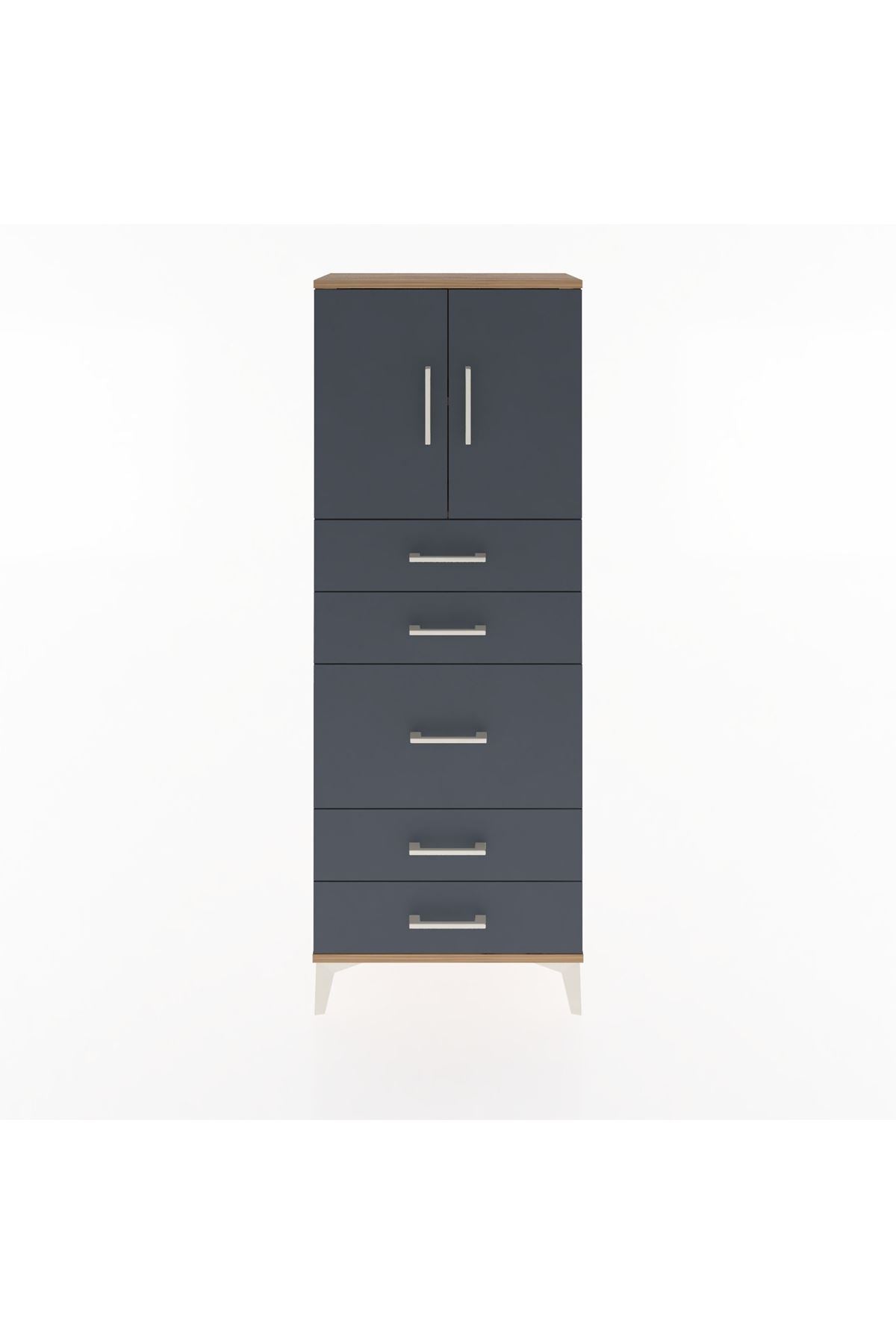 Arges Dolap 2 Raflı 5 Çekmeceli 2 Kapaklı 60x30x163 Çam-Antrasit