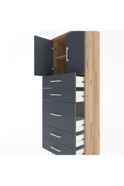 Arges Dolap 2 Raflı 5 Çekmeceli 2 Kapaklı 60x30x163 Çam-Antrasit