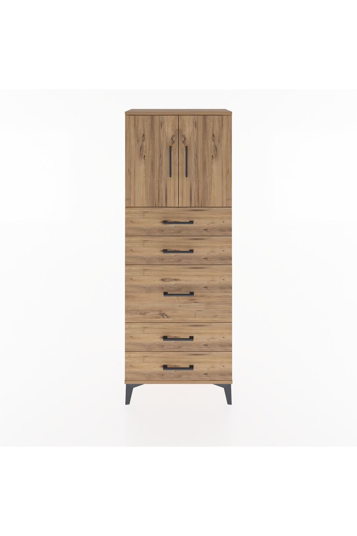 Arges Dolap 2 Raflı 5 Çekmeceli 2 Kapaklı 60x30x163 Çam-Çam