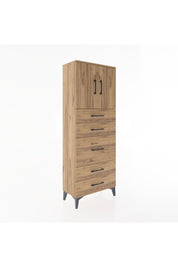 Arges Dolap 2 Raflı 5 Çekmeceli 2 Kapaklı 60x30x163 Çam-Çam
