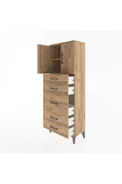 Arges Dolap 2 Raflı 5 Çekmeceli 2 Kapaklı 60x30x163 Çam-Çam