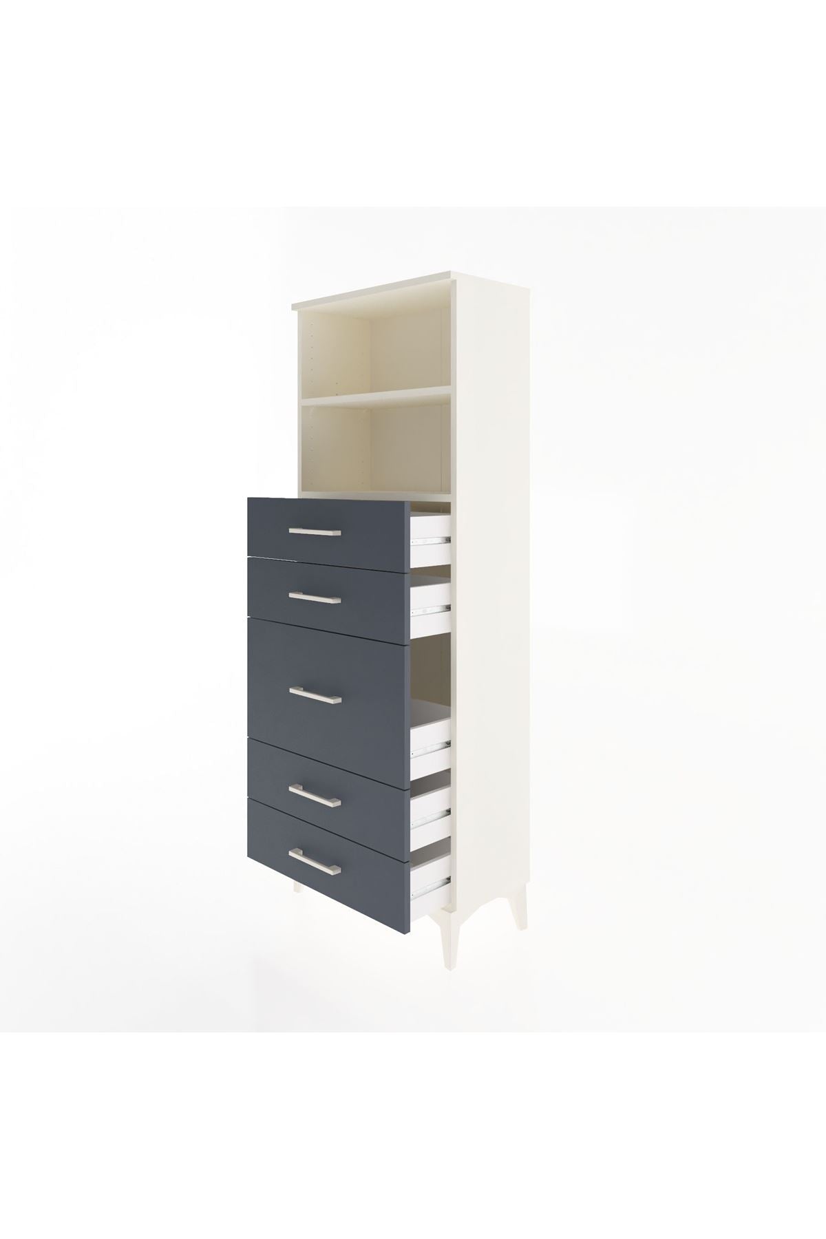 Arges Dolap 2 Raflı 5 Çekmeceli 60x30x163 Aytaşı-Antrasit