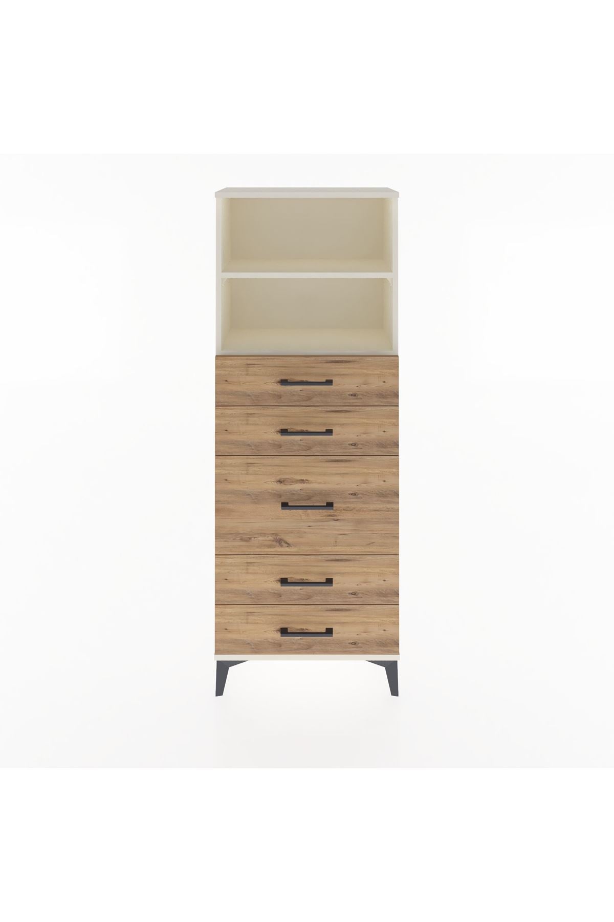 Arges Dolap 2 Raflı 5 Çekmeceli 60x30x163 Aytaşı-Çam