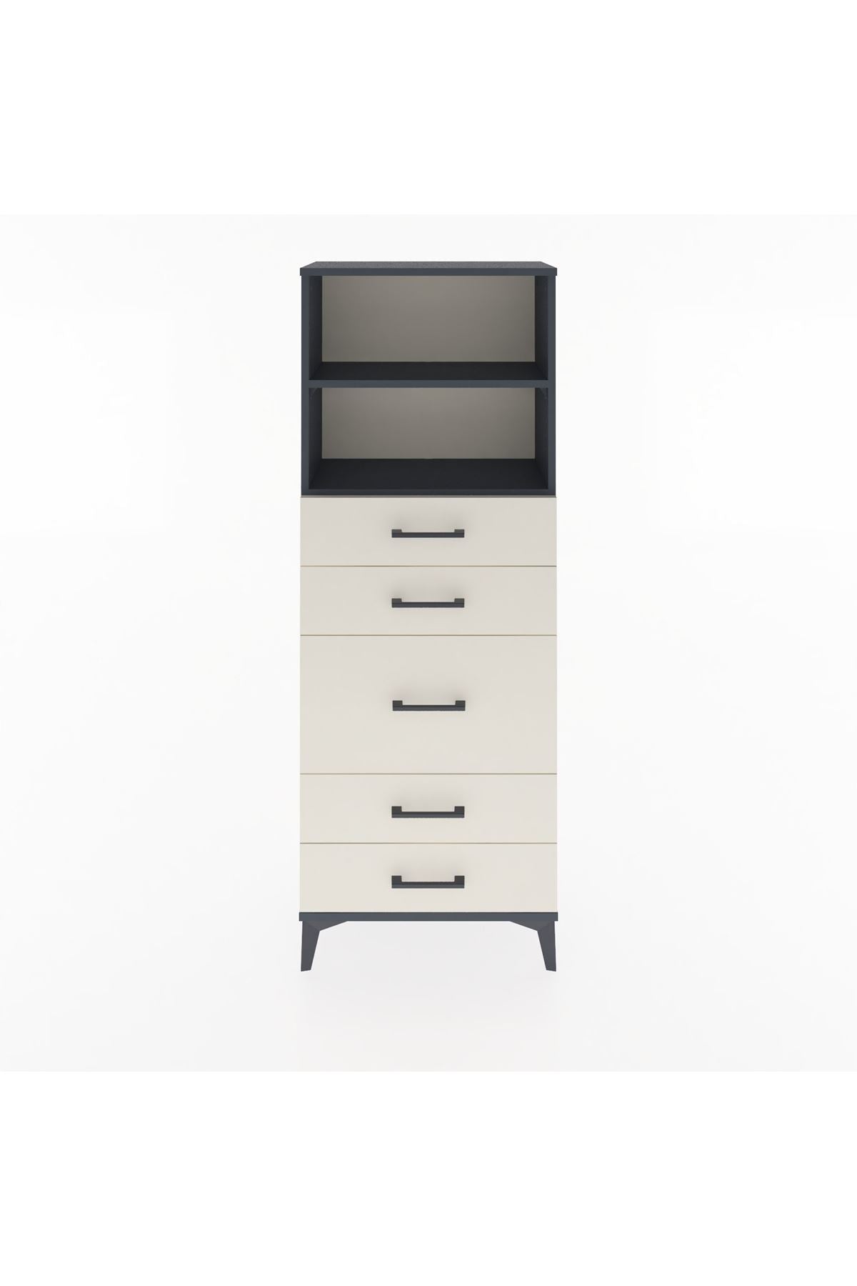 Arges Dolap 2 Raflı 5 Çekmeceli 60x30x163 Antrasit-Aytaşı