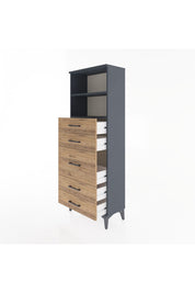 Arges Dolap 2 Raflı 5 Çekmeceli 60x30x163 Antrasit-Çam
