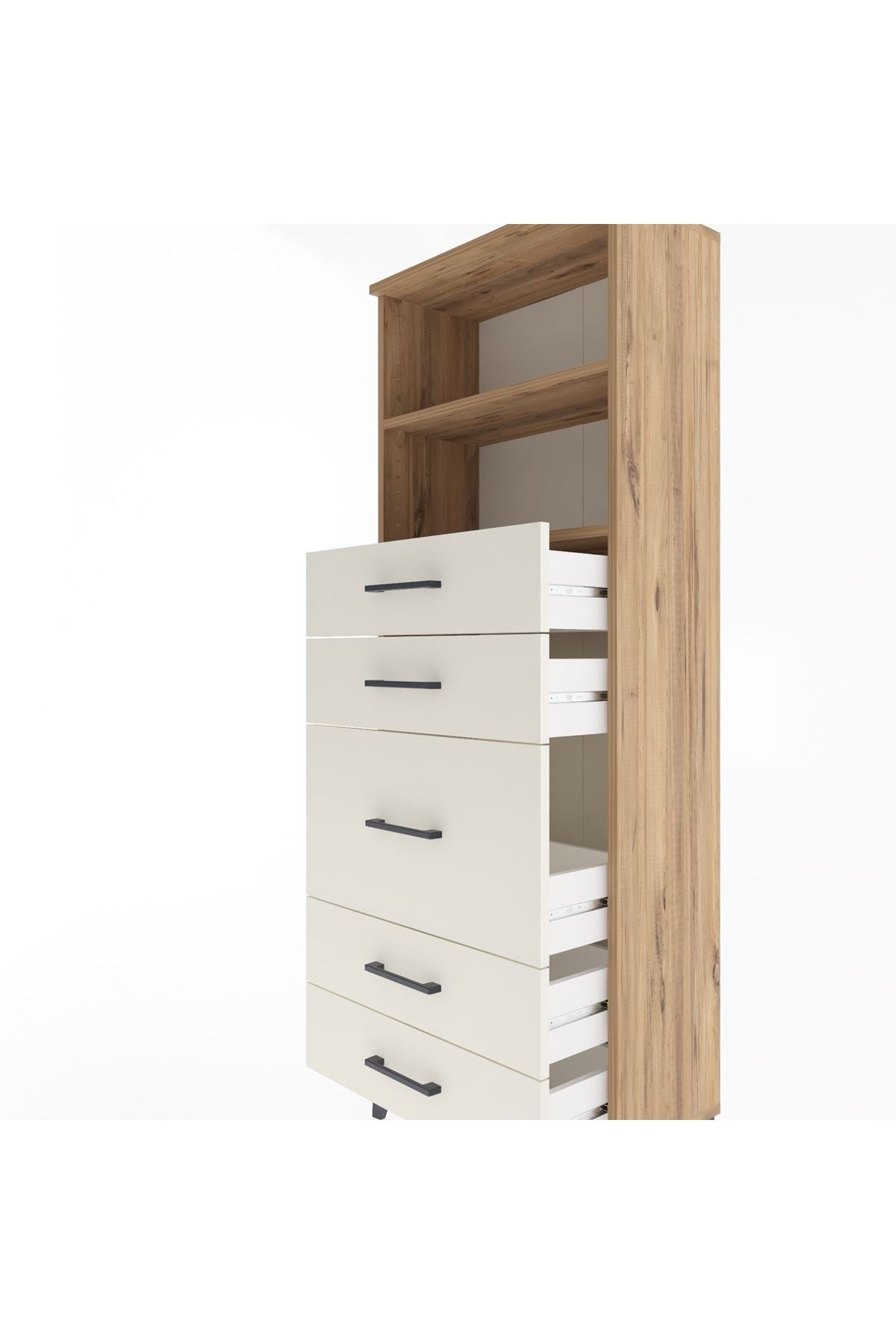 Arges Dolap 2 Raflı 5 Çekmeceli 60x30x163 Çam-Aytaşı