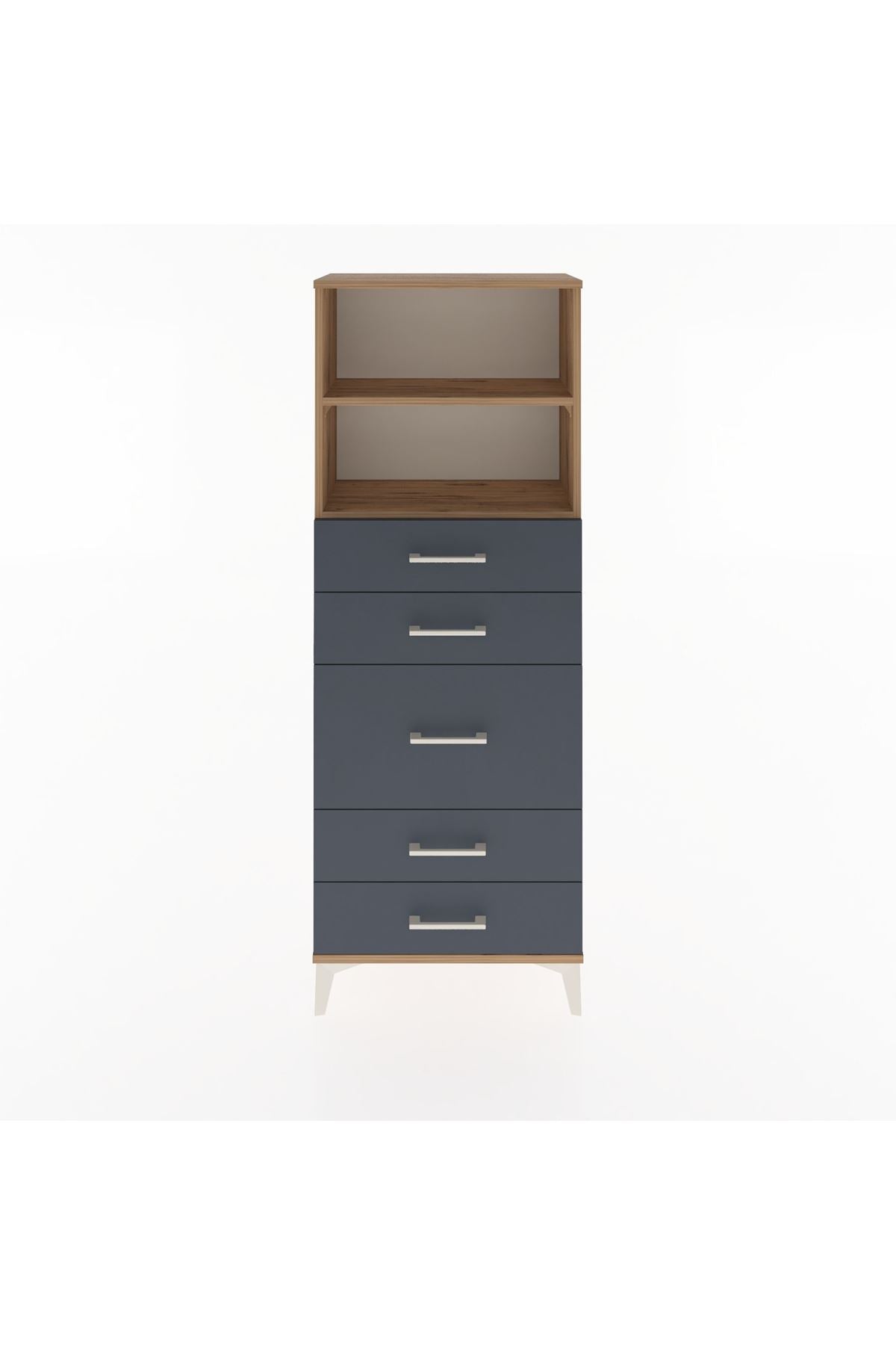 Arges Dolap 2 Raflı 5 Çekmeceli 60x30x163 Çam-Antrasit