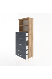 Arges Dolap 2 Raflı 5 Çekmeceli 60x30x163 Çam-Antrasit