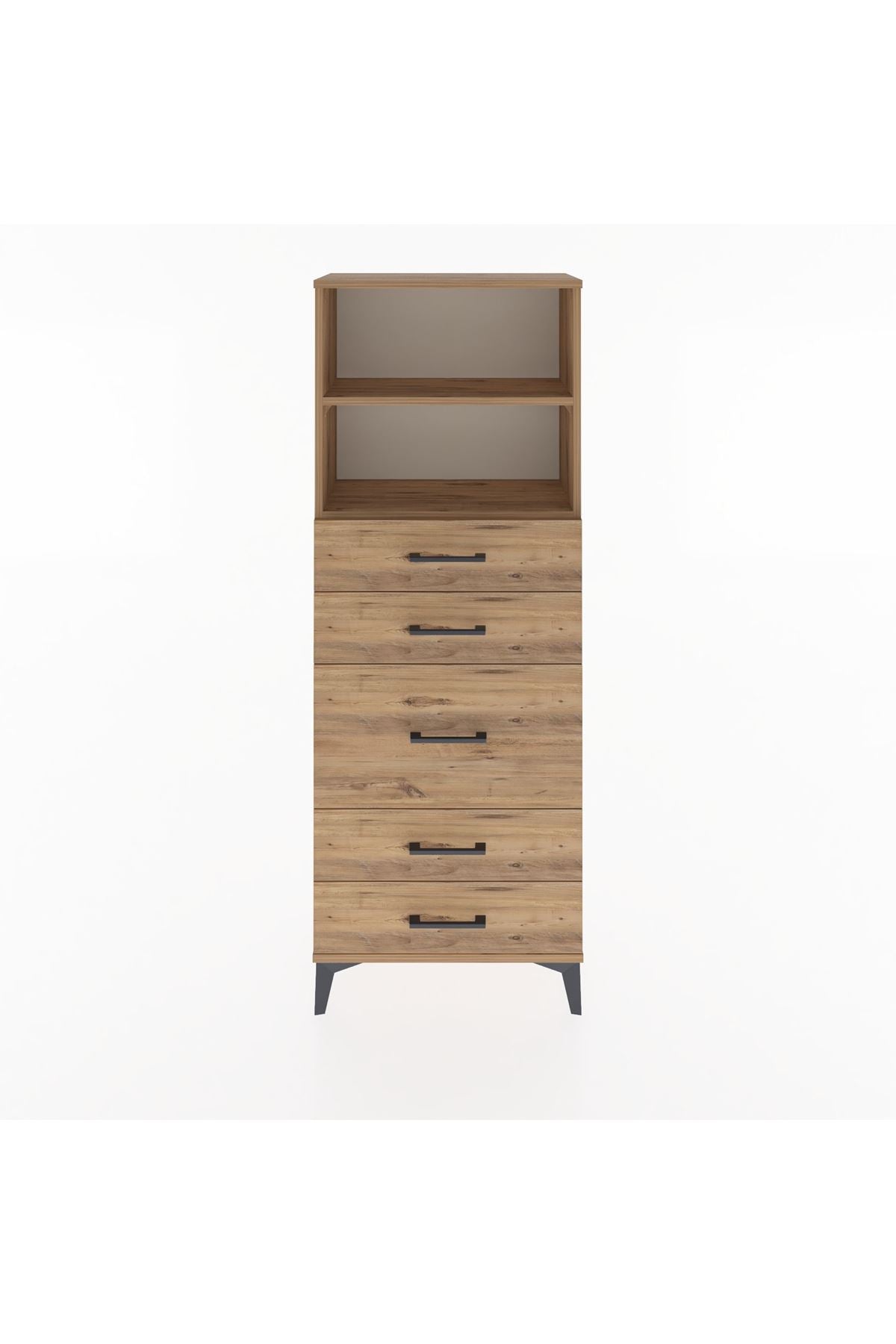 Arges Dolap 2 Raflı 5 Çekmeceli 60x30x163 Çam-Çam