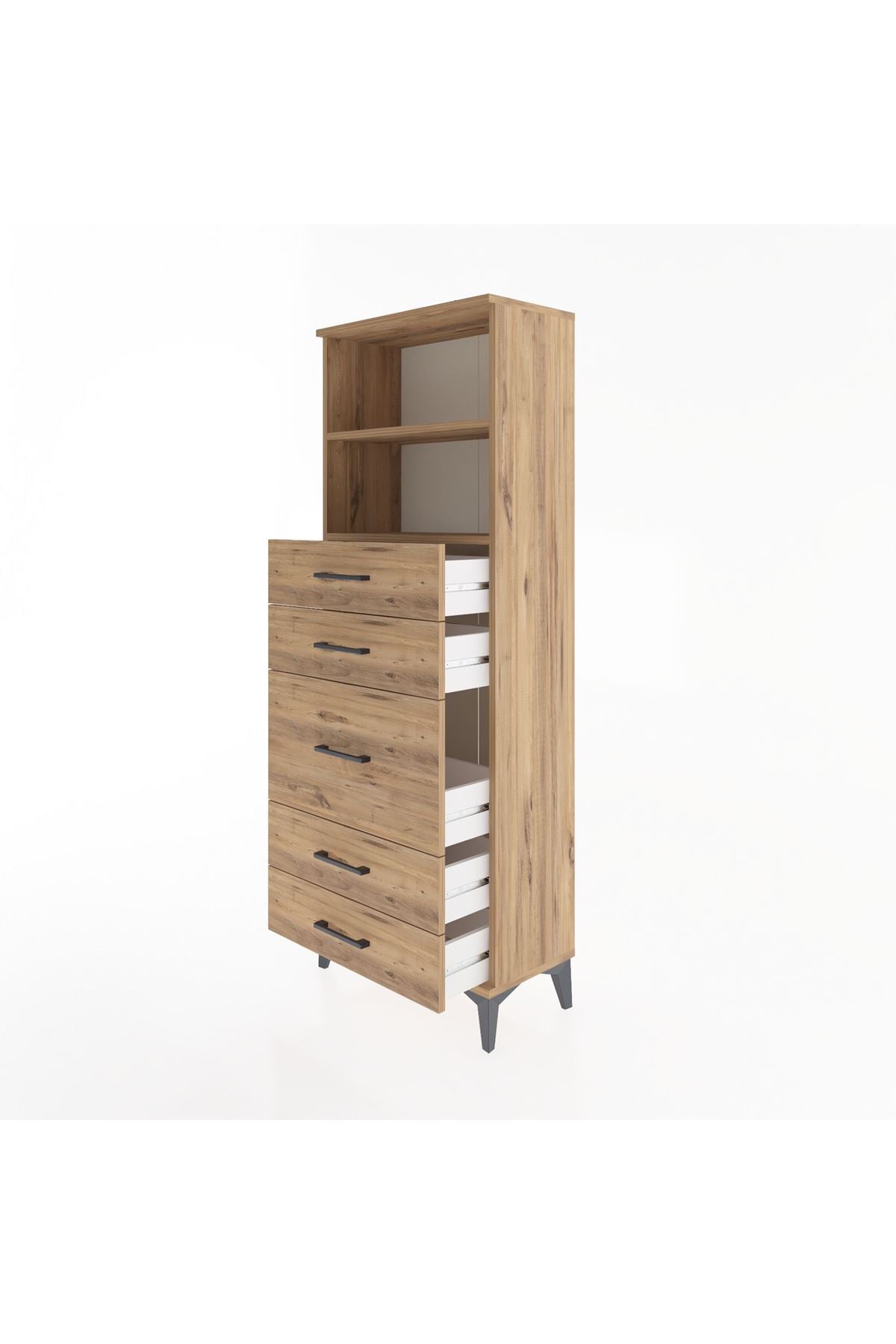 Arges Dolap 2 Raflı 5 Çekmeceli 60x30x163 Çam-Çam