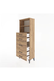 Arges Dolap 2 Raflı 5 Çekmeceli 60x30x163 Çam-Çam