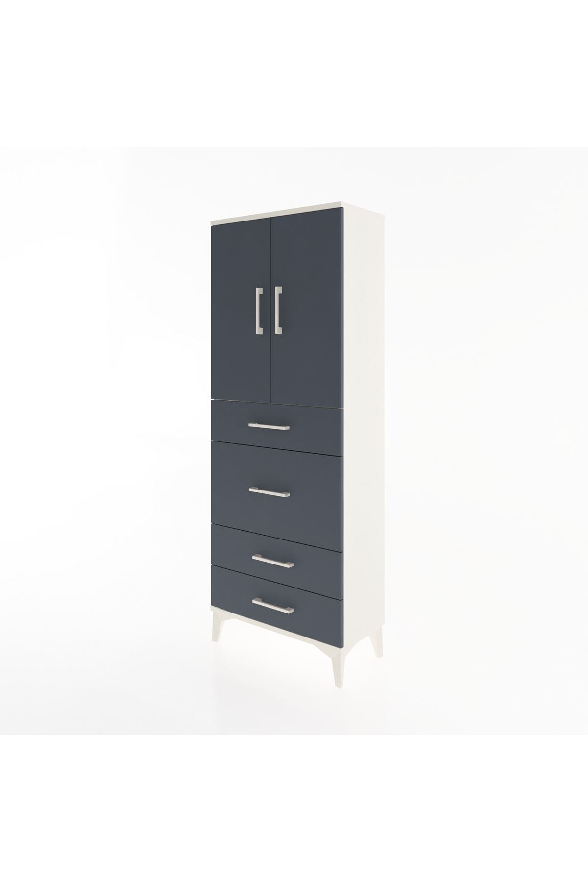 Arges Dolap 3 Raflı 4 Çekmeceli 2 Kapaklı 60x30x163 Aytaşı-Antrasit