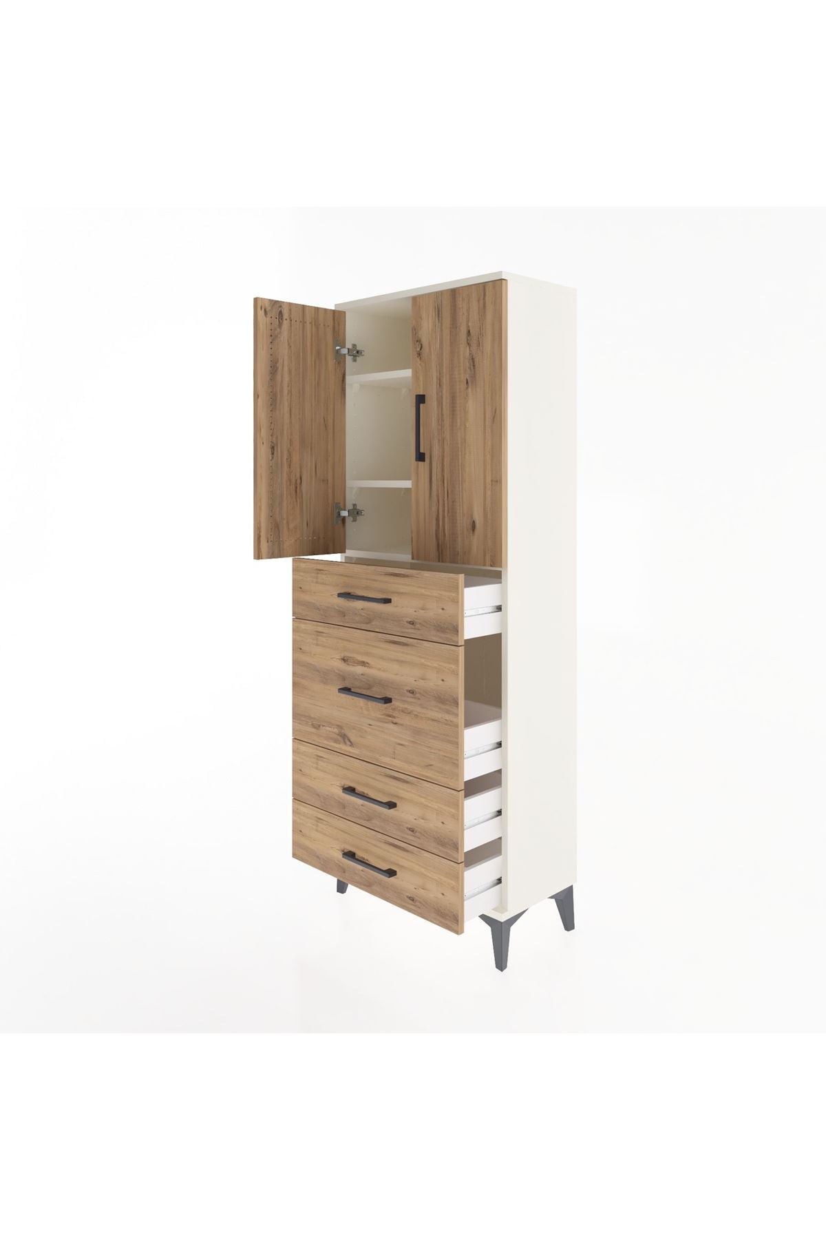 Arges Dolap 3 Raflı 4 Çekmeceli 2 Kapaklı 60x30x163 Aytaşı-Çam