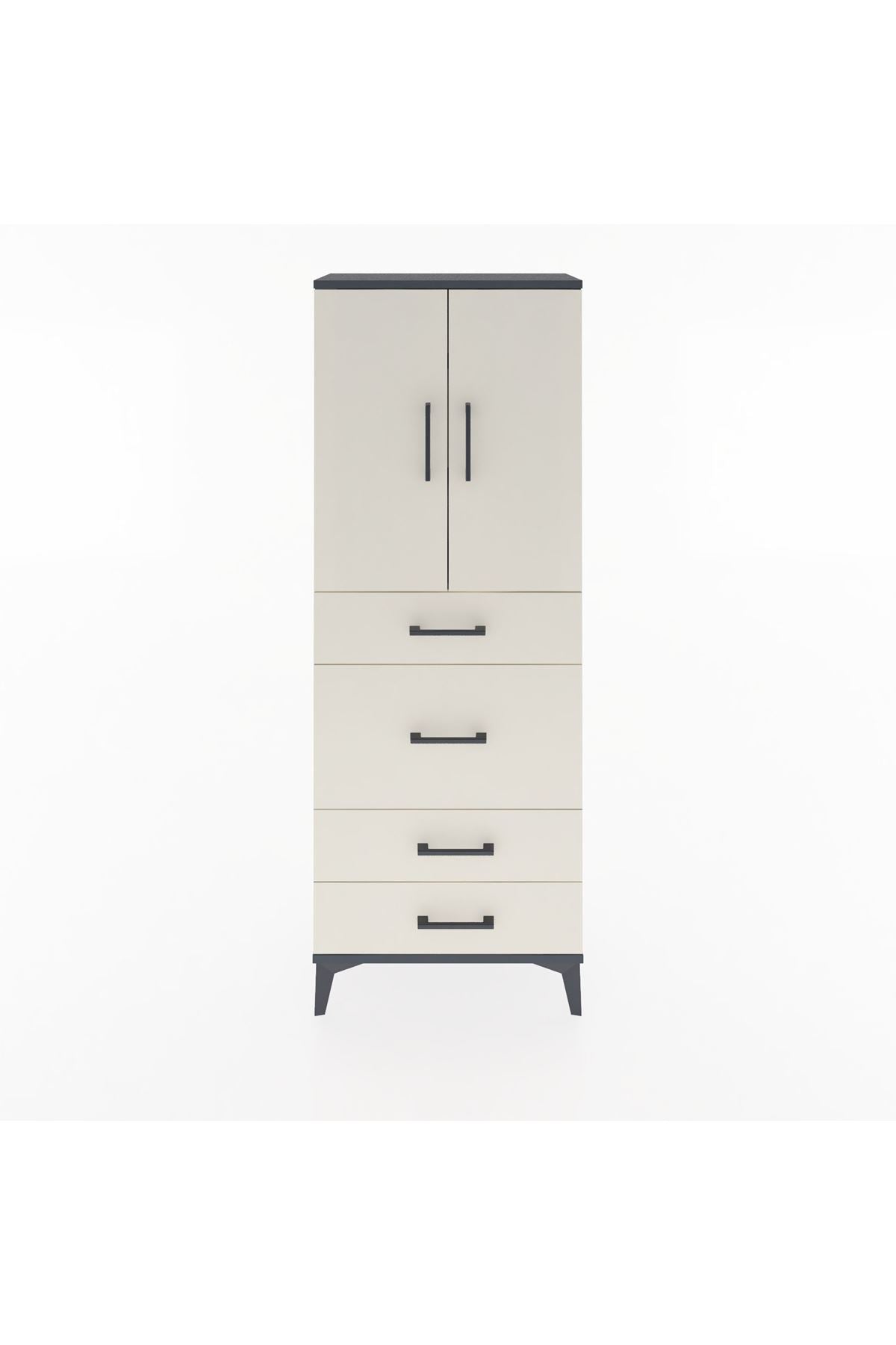 Arges Dolap 3 Raflı 4 Çekmeceli 2 Kapaklı 60x30x163 Antrasit-Aytaşı