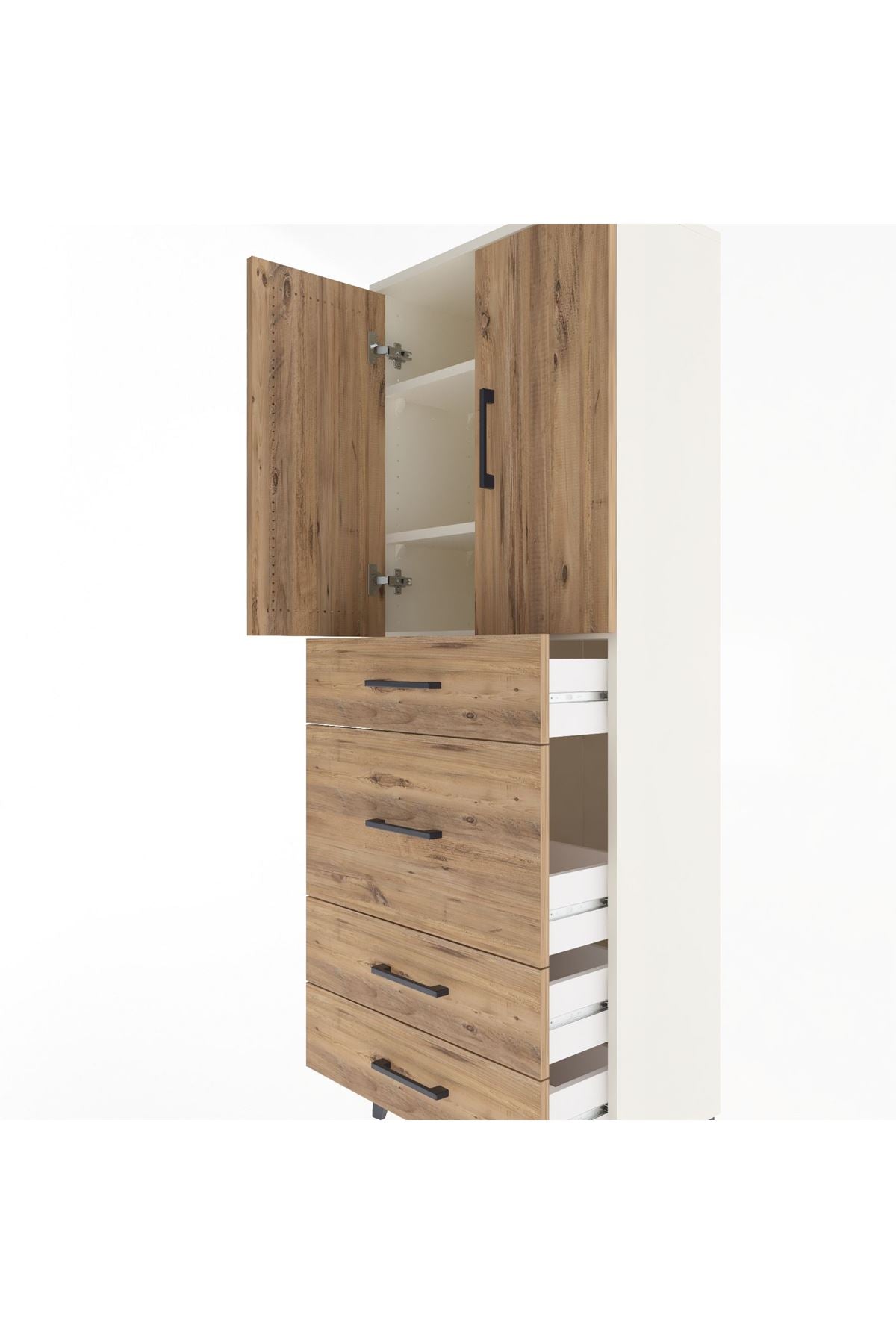 Arges Dolap 3 Raflı 4 Çekmeceli 2 Kapaklı 60x30x163 Aytaşı-Çam