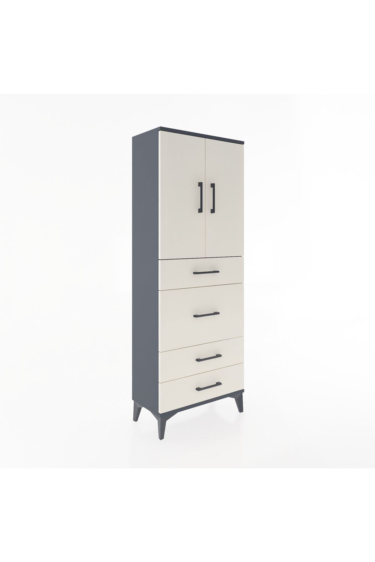 Arges Dolap 3 Raflı 4 Çekmeceli 2 Kapaklı 60x30x163 Antrasit-Aytaşı