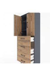 Arges Dolap 3 Raflı 4 Çekmeceli 2 Kapaklı 60x30x163 Antrasit-Çam