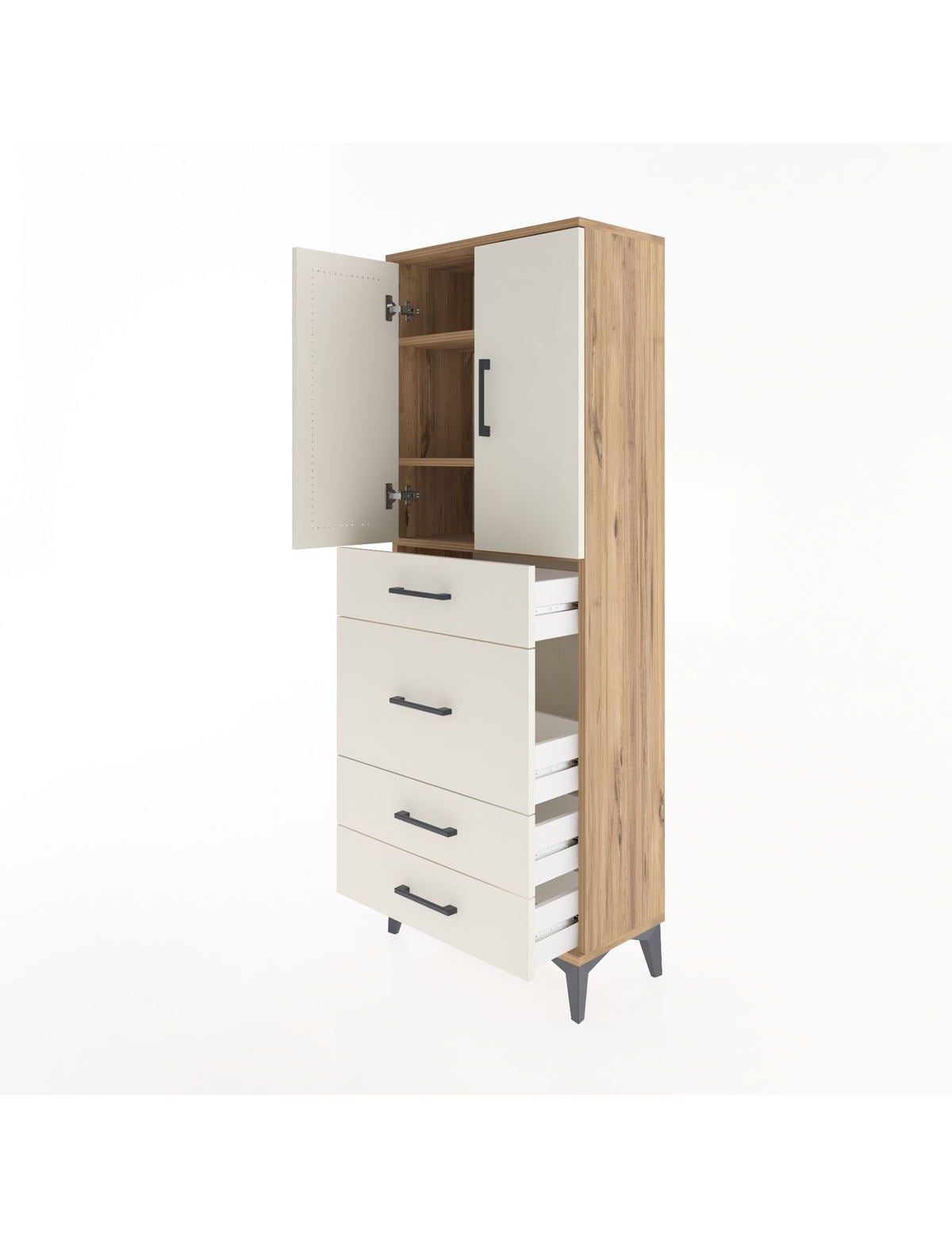 Arges Dolap 3 Raflı 4 Çekmeceli 2 Kapaklı 60x30x163 - S20M025V7A