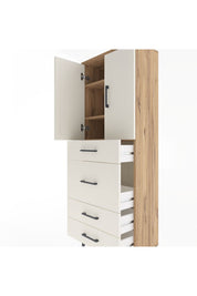 Arges Dolap 3 Raflı 4 Çekmeceli 2 Kapaklı 60x30x163 Çam-Aytaşı