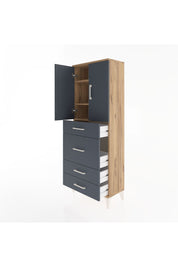 Arges Dolap 3 Raflı 4 Çekmeceli 2 Kapaklı 60x30x163 Çam-Antrasit