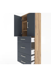 Arges Dolap 3 Raflı 4 Çekmeceli 2 Kapaklı 60x30x163 Çam-Antrasit