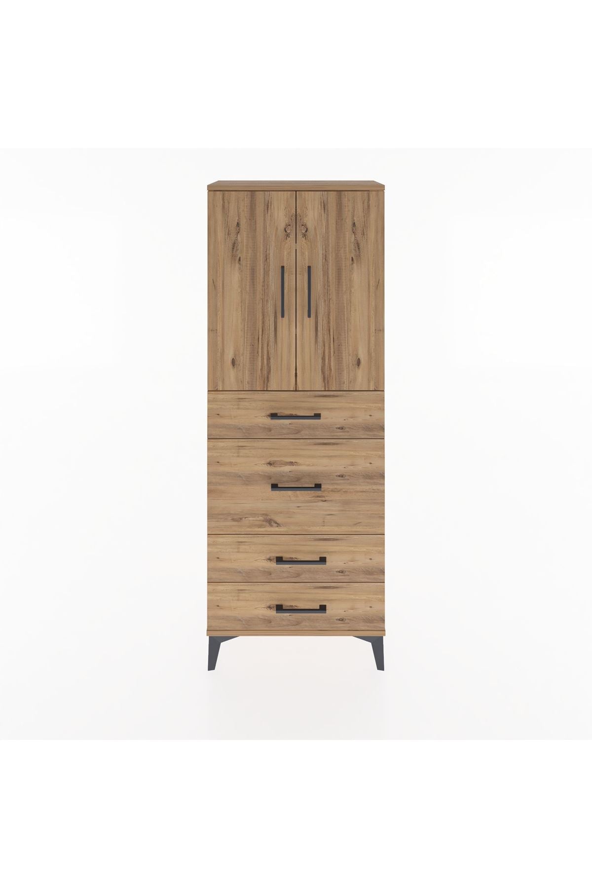 Arges Dolap 3 Raflı 4 Çekmeceli 2 Kapaklı 60x30x163 Çam-Çam