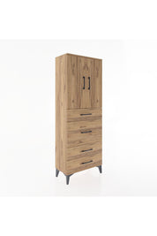 Arges Dolap 3 Raflı 4 Çekmeceli 2 Kapaklı 60x30x163 Çam-Çam