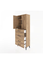 Arges Dolap 3 Raflı 4 Çekmeceli 2 Kapaklı 60x30x163 Çam-Çam