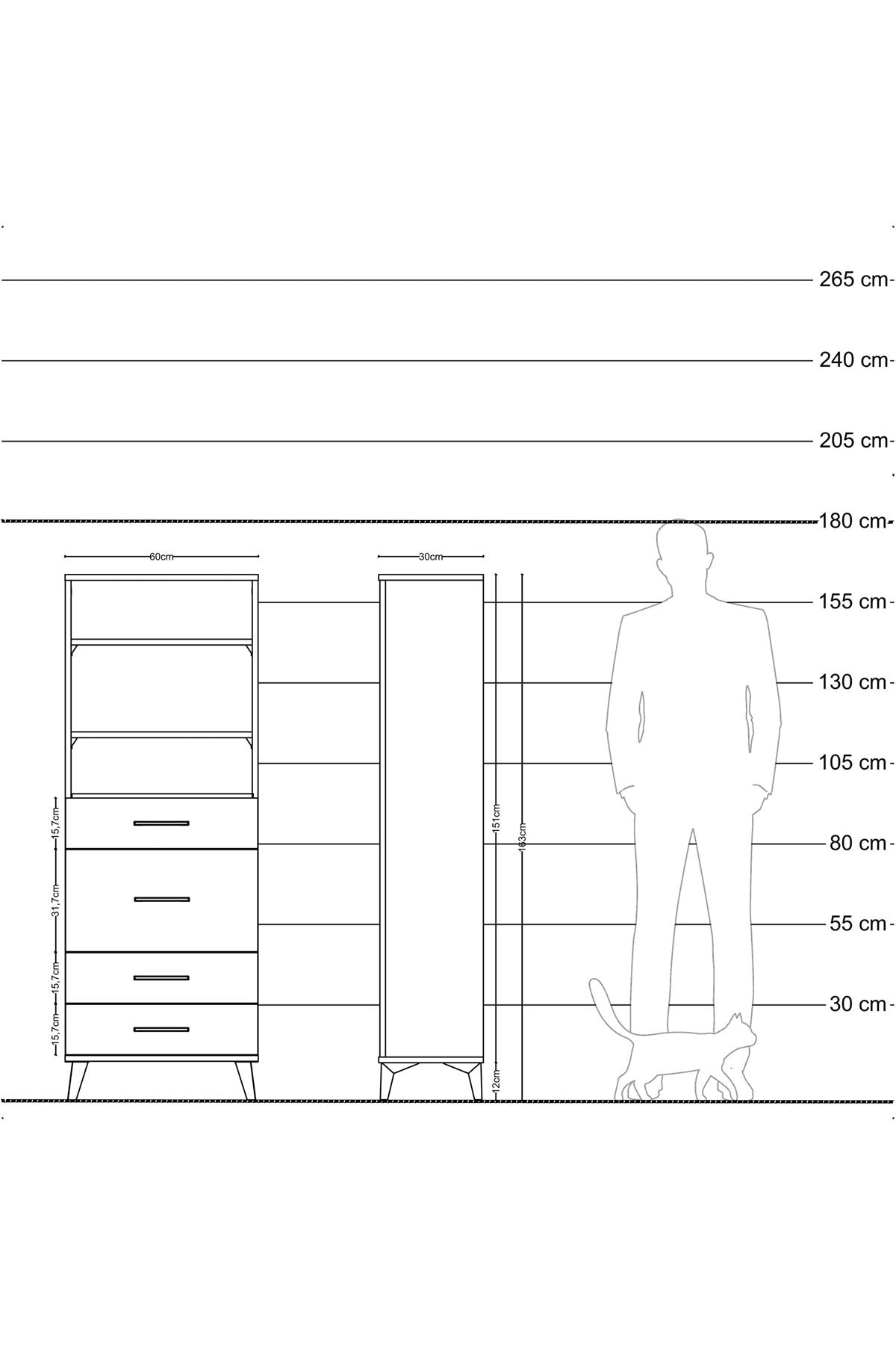 Arges Dolap 3 Raflı 4 Çekmeceli 60x30x163 Aytaşı-Aytaşı