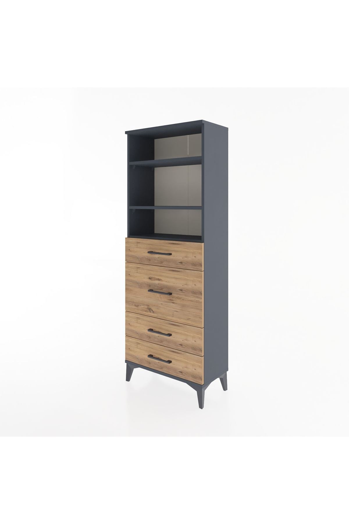 Arges Dolap 3 Raflı 4 Çekmeceli 60x30x163 Antrasit-Çam