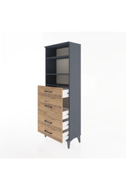 Arges Dolap 3 Raflı 4 Çekmeceli 60x30x163 Antrasit-Çam