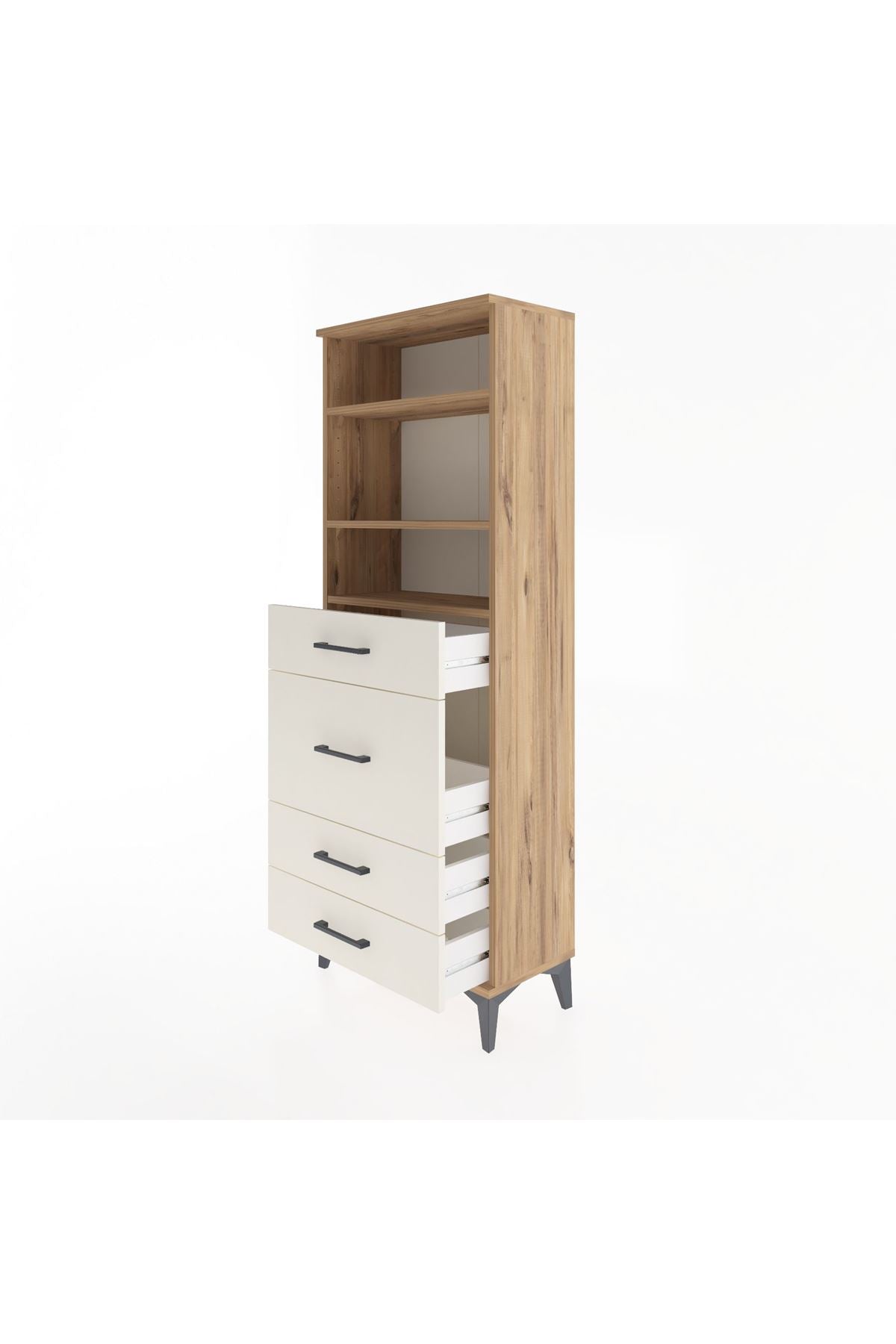 Arges Dolap 3 Raflı 4 Çekmeceli 60x30x163 Çam-Aytaşı