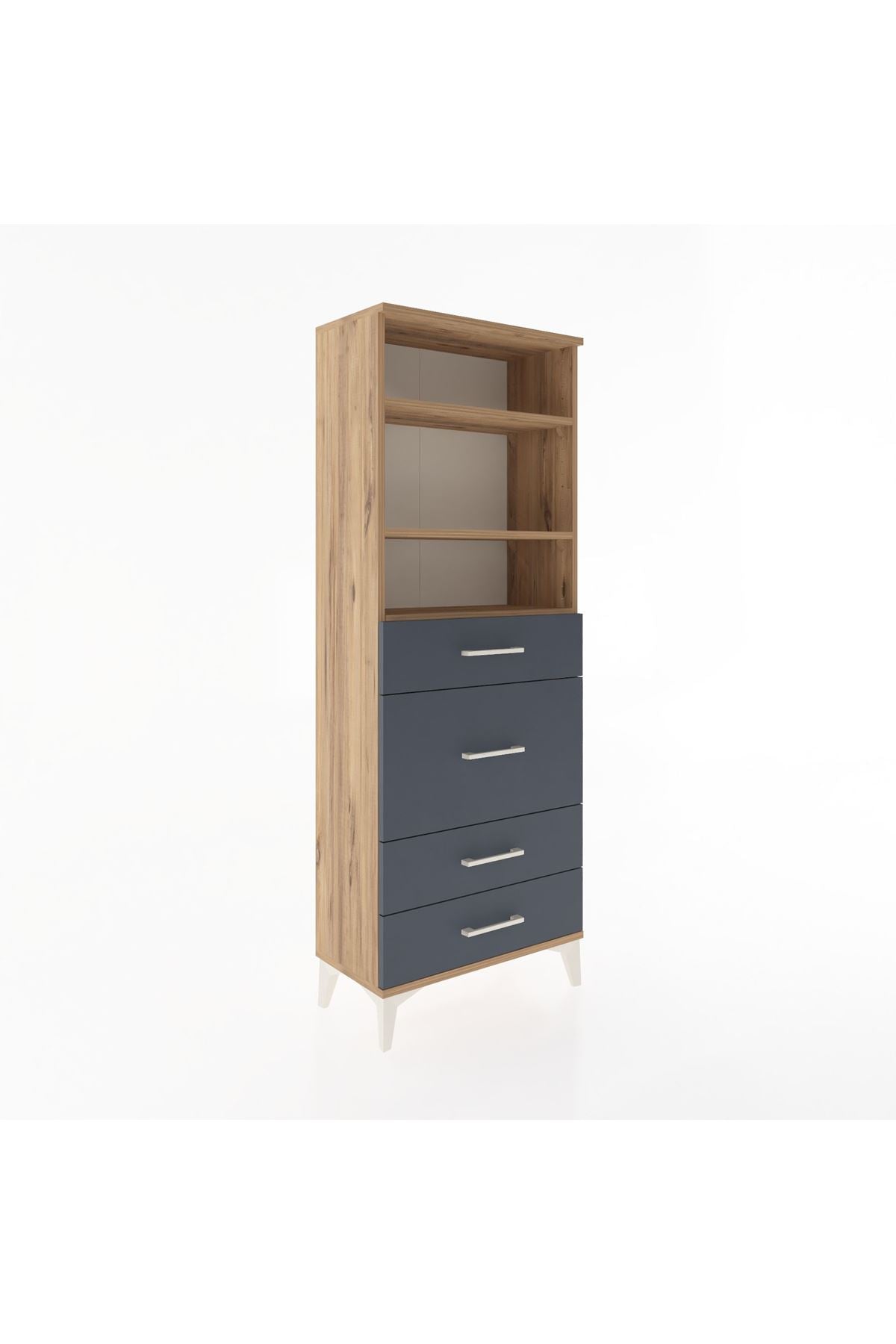 Arges Dolap 3 Raflı 4 Çekmeceli 60x30x163 Çam-Antrasit