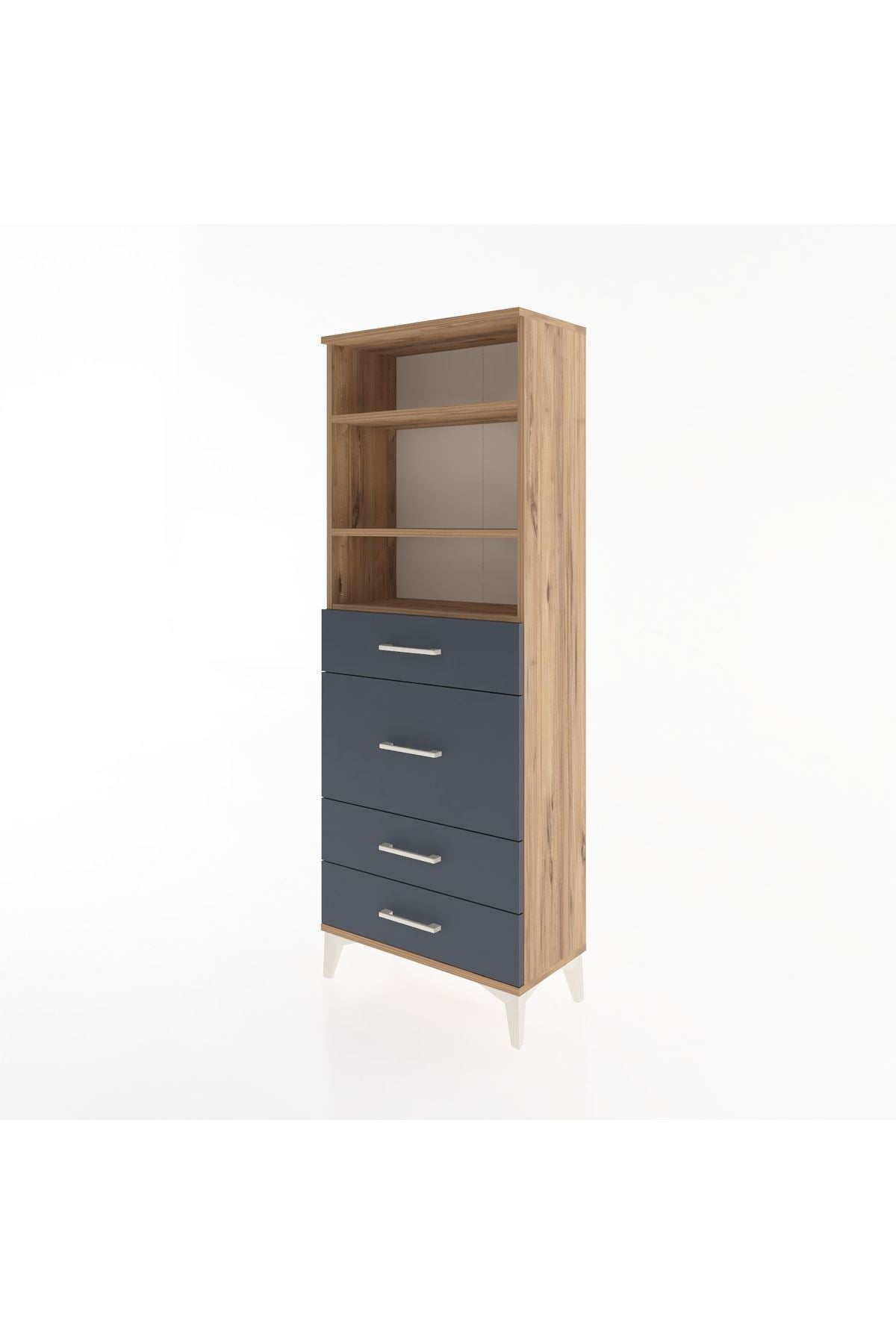 Arges Dolap 3 Raflı 4 Çekmeceli 60x30x163 Çam-Antrasit
