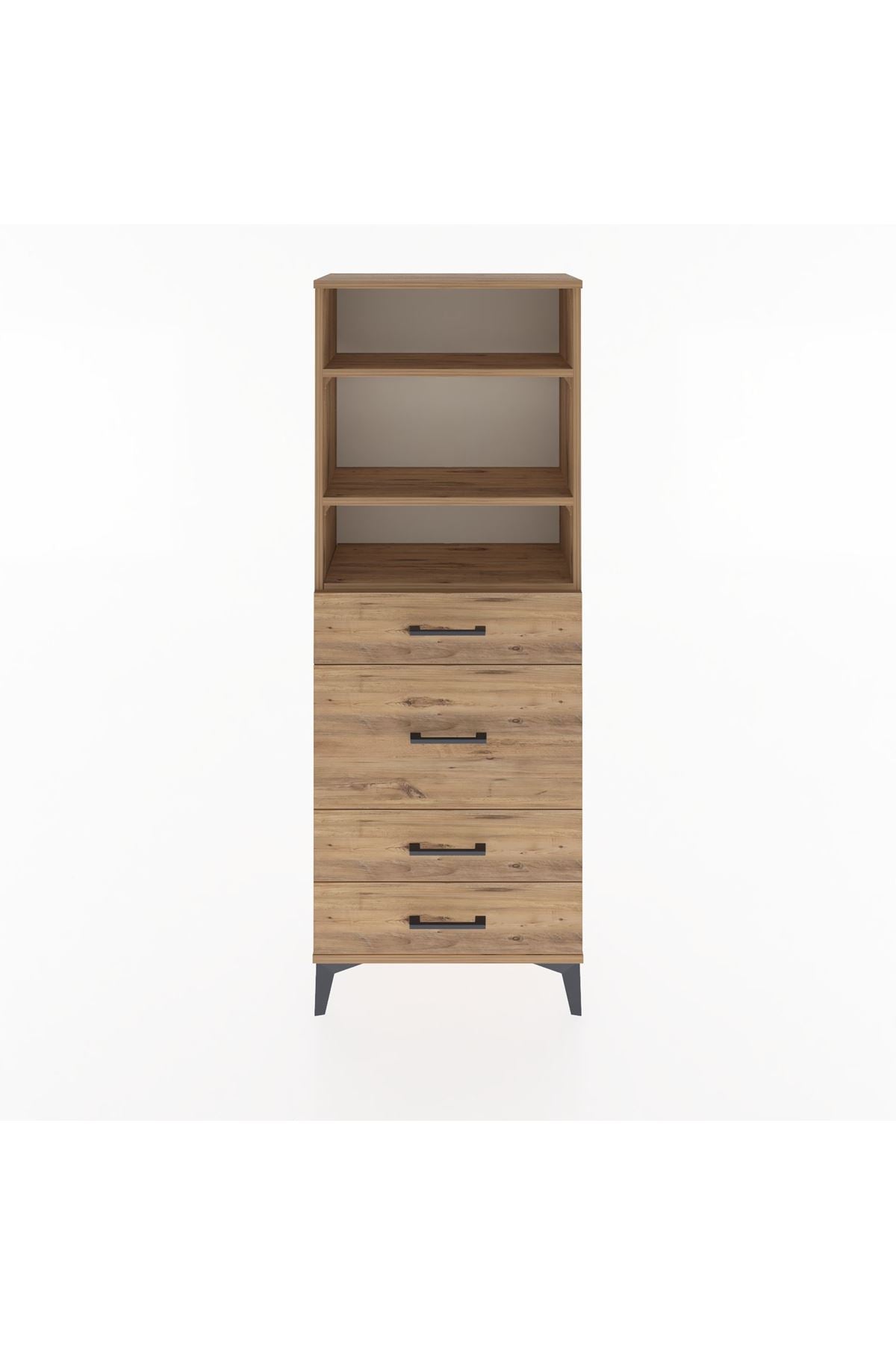 Arges Dolap 3 Raflı 4 Çekmeceli 60x30x163 Çam-Çam