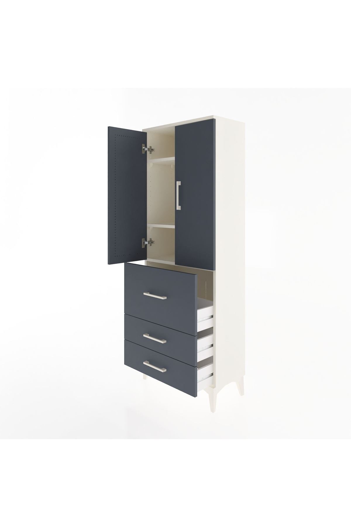 Arges Dolap 3 Raflı 3 Çekmeceli 2 Kapaklı 60x30x163 Aytaşı-Antrasit