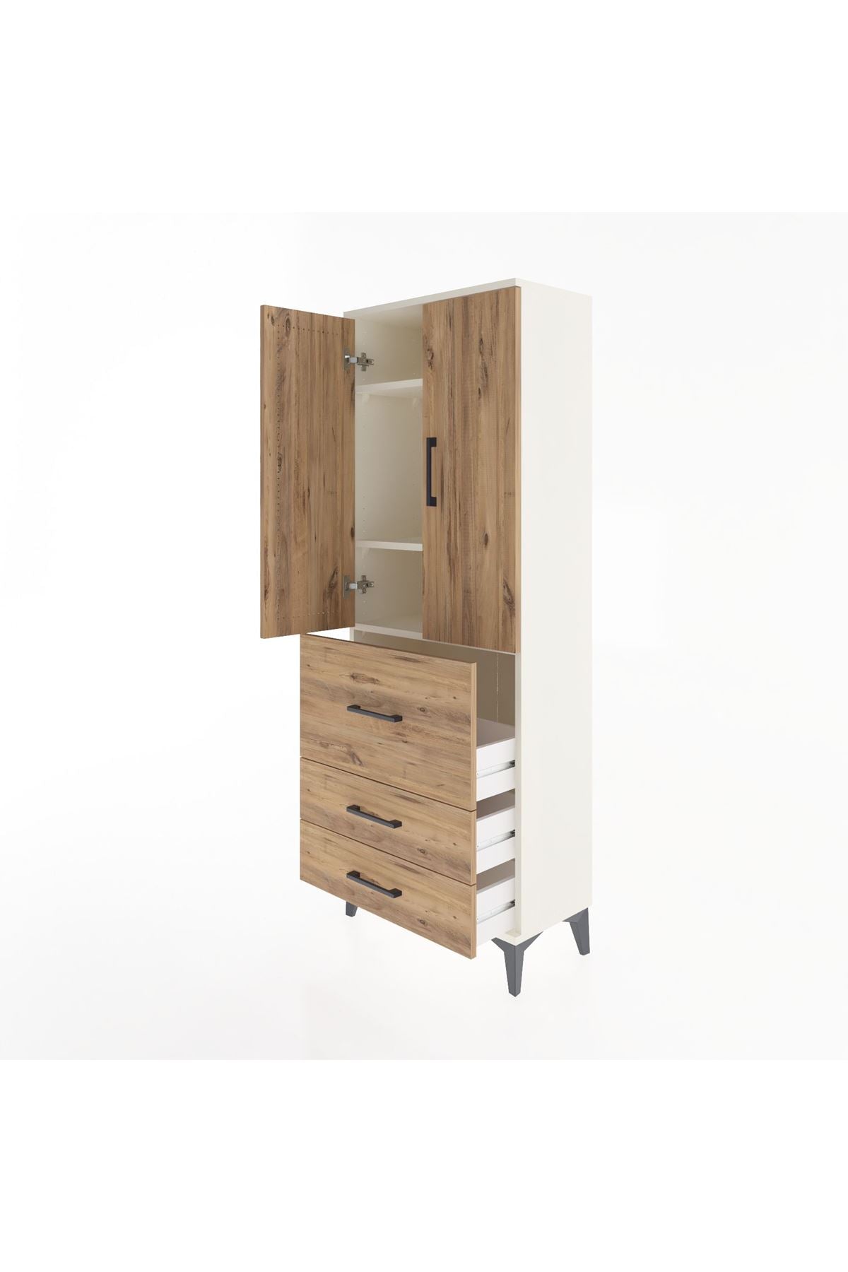 Arges Dolap 3 Raflı 3 Çekmeceli 2 Kapaklı 60x30x163 Aytaşı-Çam