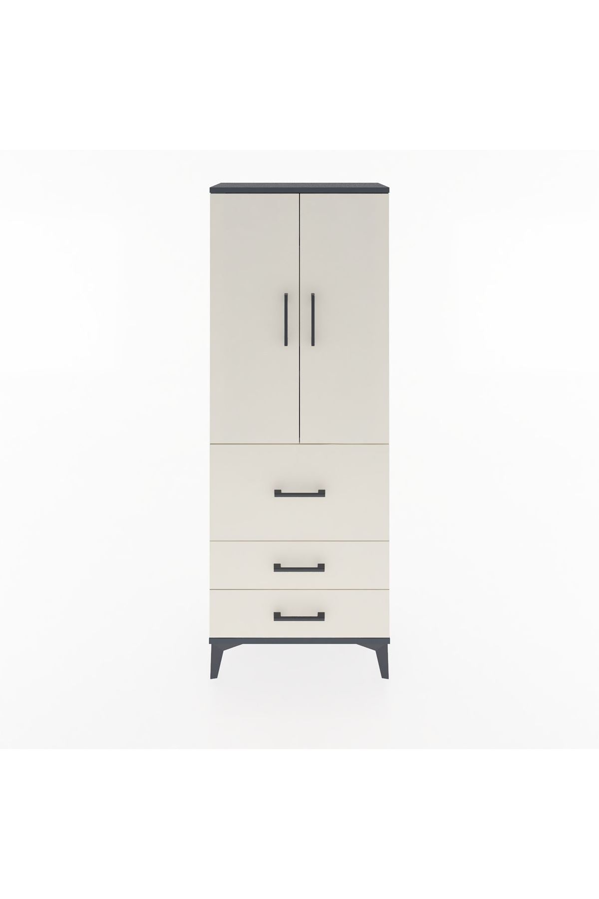 Arges Dolap 3 Raflı 3 Çekmeceli 2 Kapaklı 60x30x163 Antrasit-Aytaşı