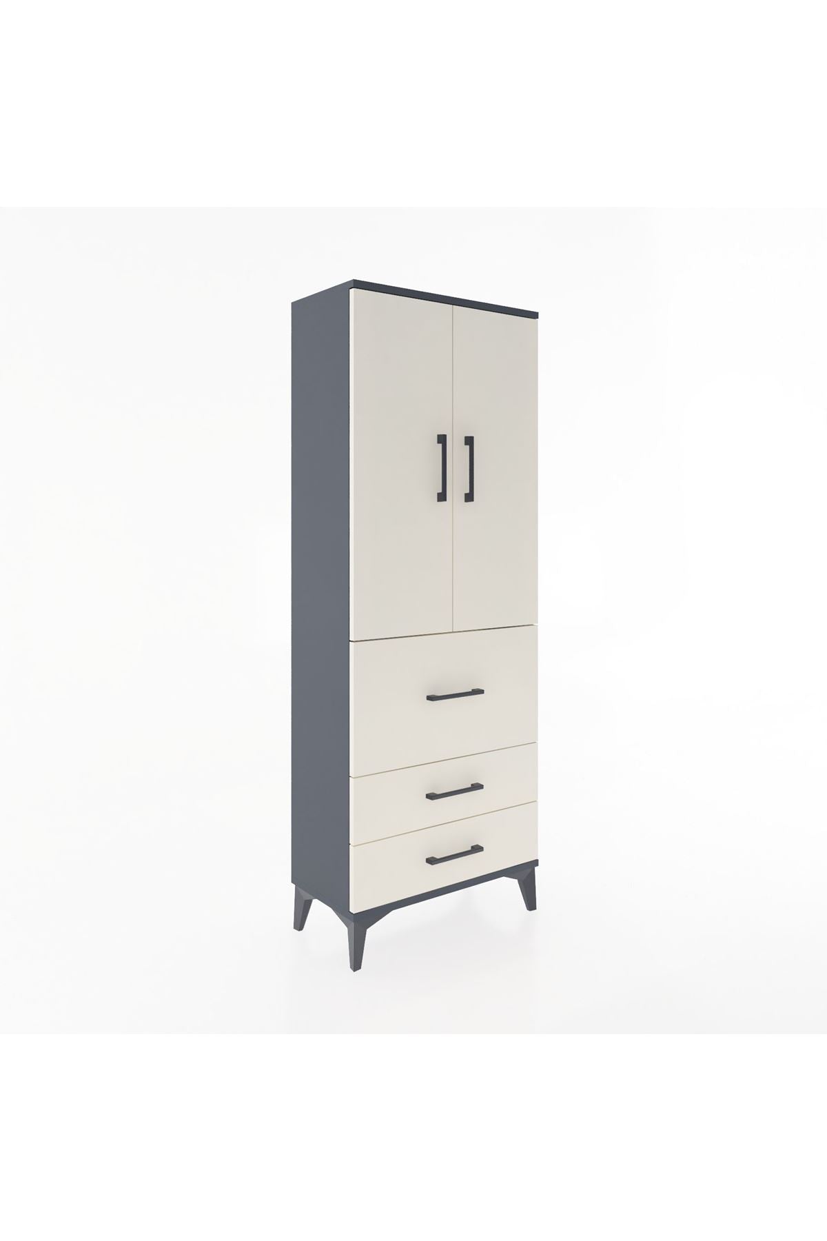 Arges Dolap 3 Raflı 3 Çekmeceli 2 Kapaklı 60x30x163 Antrasit-Aytaşı