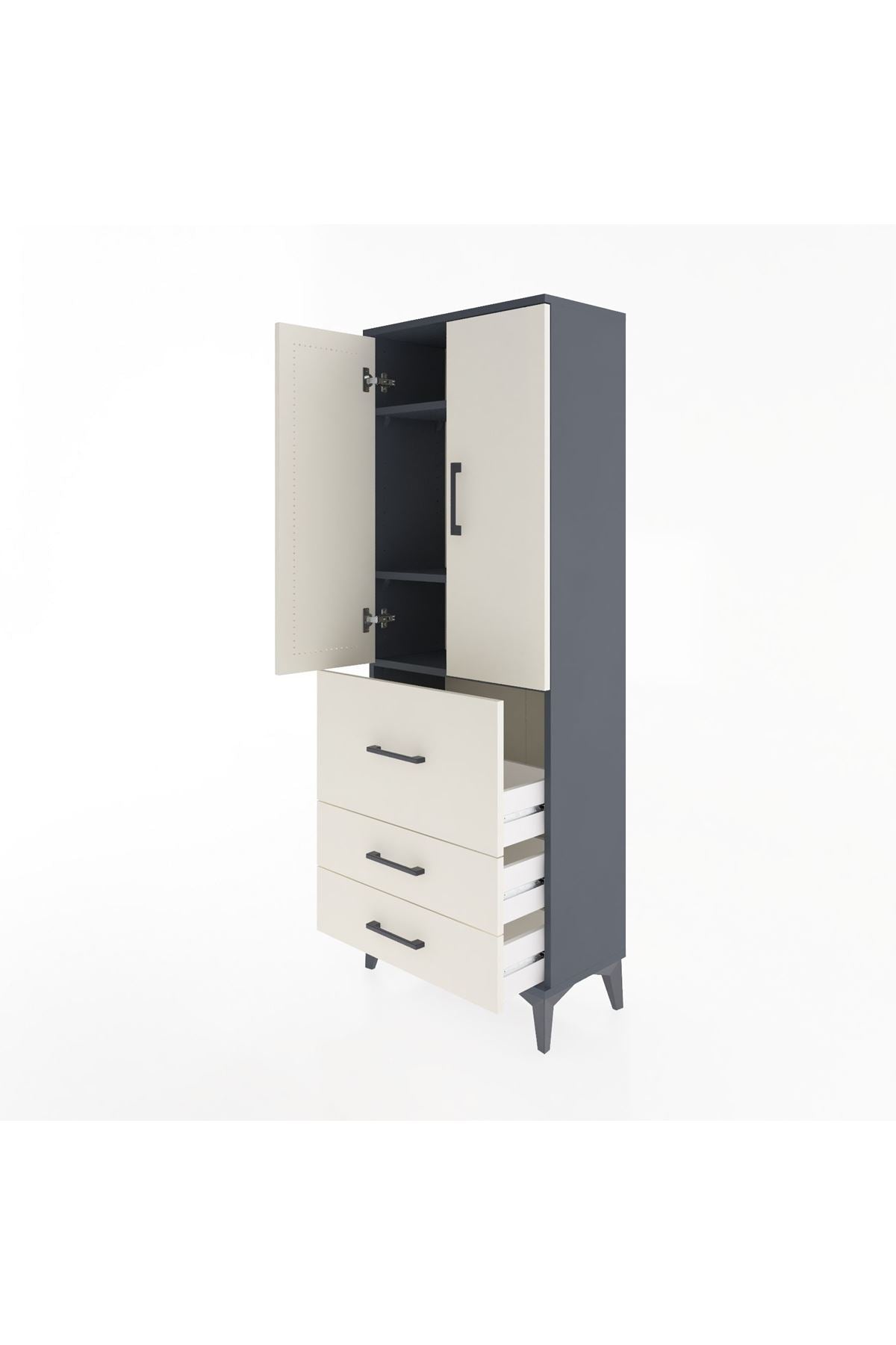 Arges Dolap 3 Raflı 3 Çekmeceli 2 Kapaklı 60x30x163 Antrasit-Aytaşı
