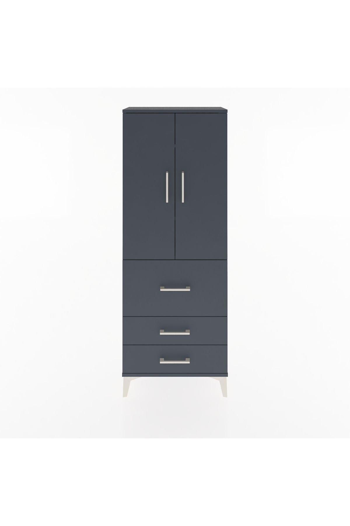 Arges Dolap 3 Raflı 3 Çekmeceli 2 Kapaklı 60x30x163 Antrasit-Antrasit