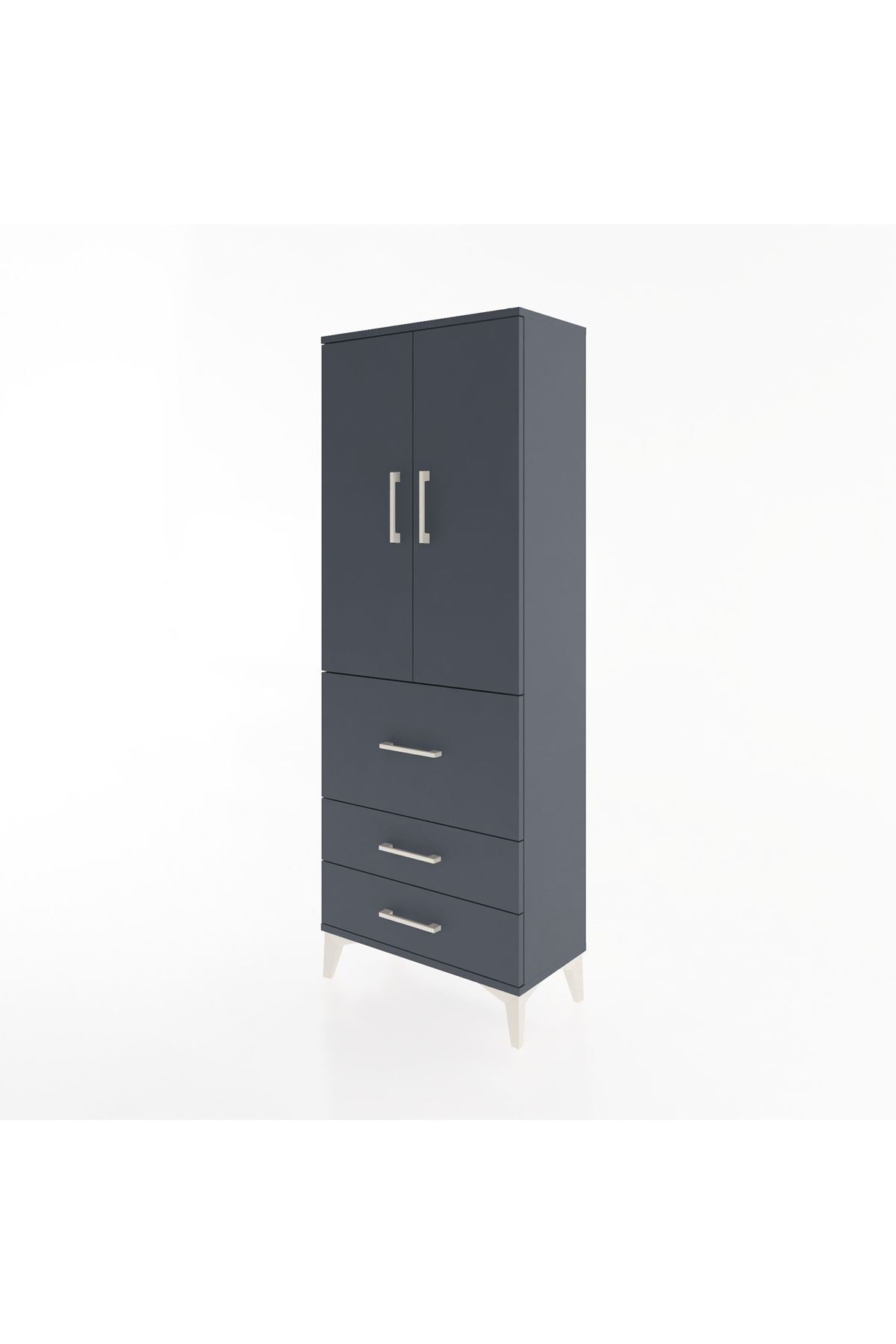 Arges Dolap 3 Raflı 3 Çekmeceli 2 Kapaklı 60x30x163 Antrasit-Antrasit