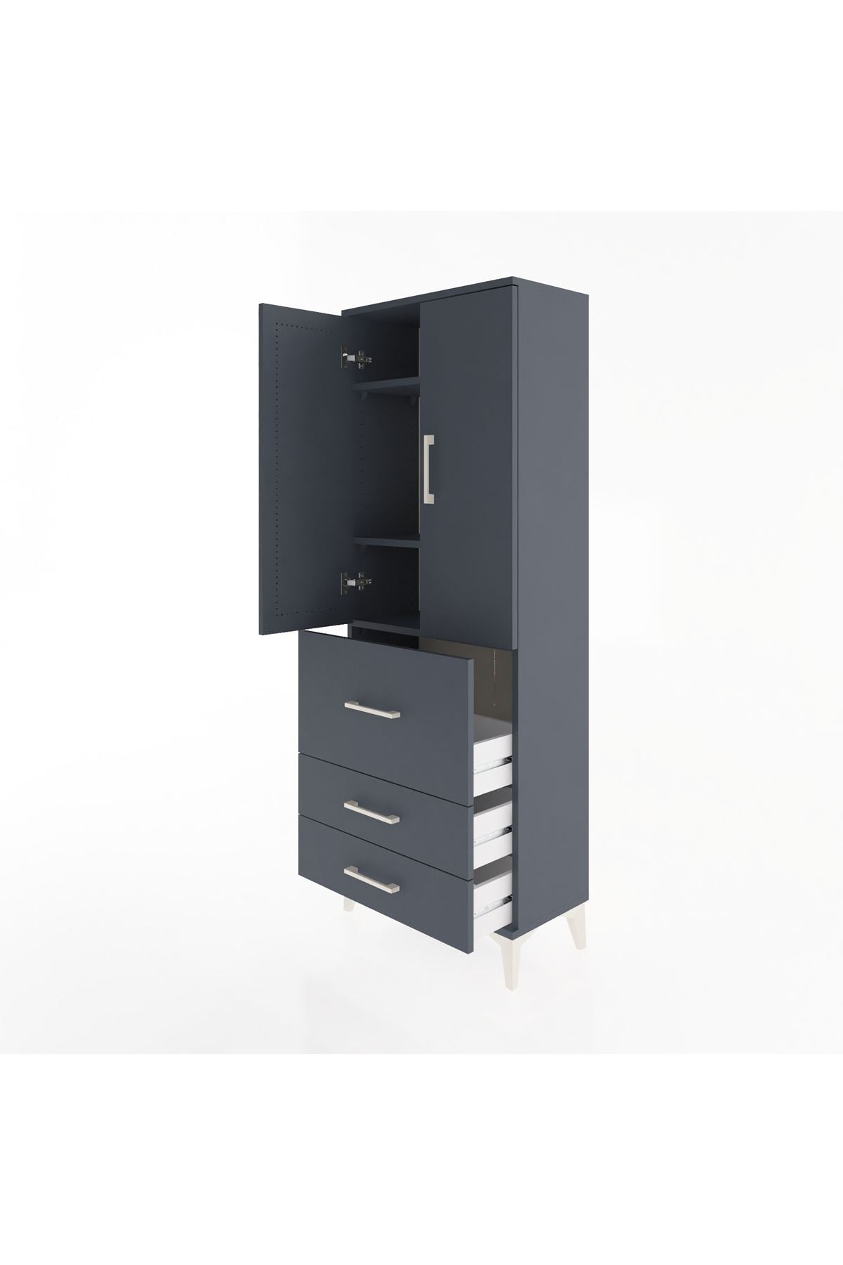 Arges Dolap 3 Raflı 3 Çekmeceli 2 Kapaklı 60x30x163 Antrasit-Antrasit