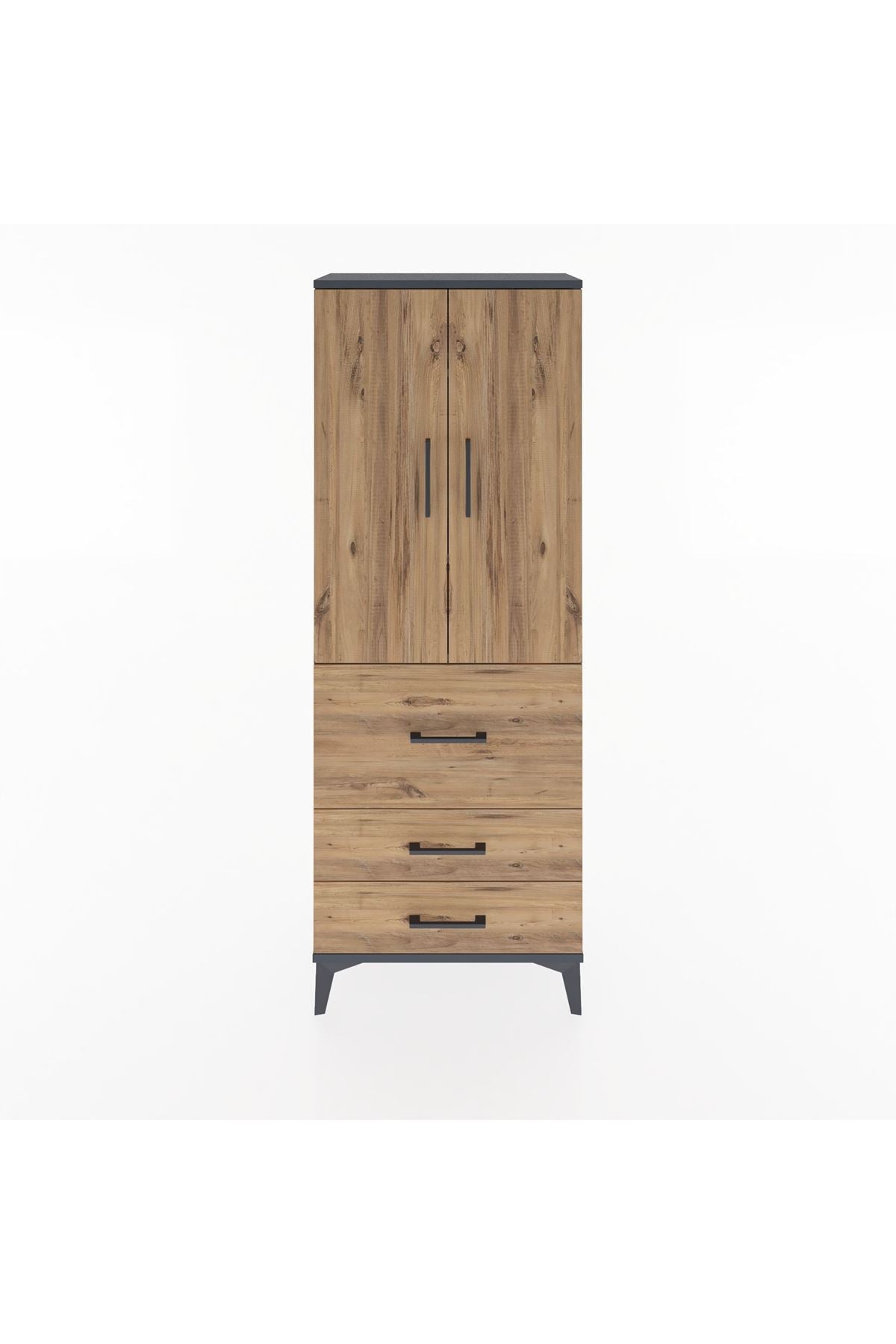 Arges Dolap 3 Raflı 3 Çekmeceli 2 Kapaklı 60x30x163 Antrasit-Çam